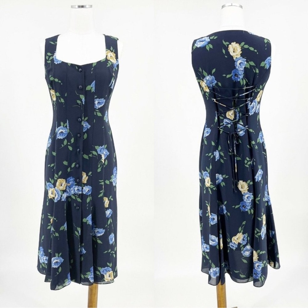 Vintage 90s Liz Claiborne Square Neck Floral Dress